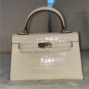 22cm ivory crocodile leather mini top handle handbag